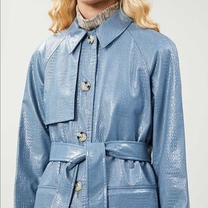 NWT topshop Blue faux croc vinyl trench coat